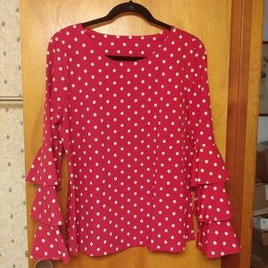 NWOT Triple Ruffle Sleeve Polka Dot Blouse